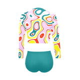 light pine green solid print Long Sleeve Bikini Set (Model S27) - Objet D'Art