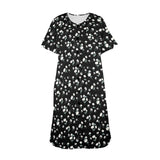 white and black floral print 2A Women's Button Front House Dress - Objet D'Art