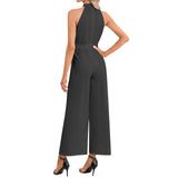 Black Halter Neck Buckle Belted Jumpsuit - Objet D'Art