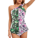 ROSE MULTICOLORED GRAY PINK PRINT 5 Women's One Shoulder Backless Swimsuit (Model S44) - Objet D'Art