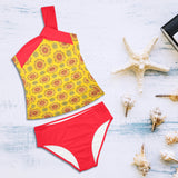 scarlet flame print 2 Women's One Shoulder Backless Swimsuit (Model S44) - Objet D'Art