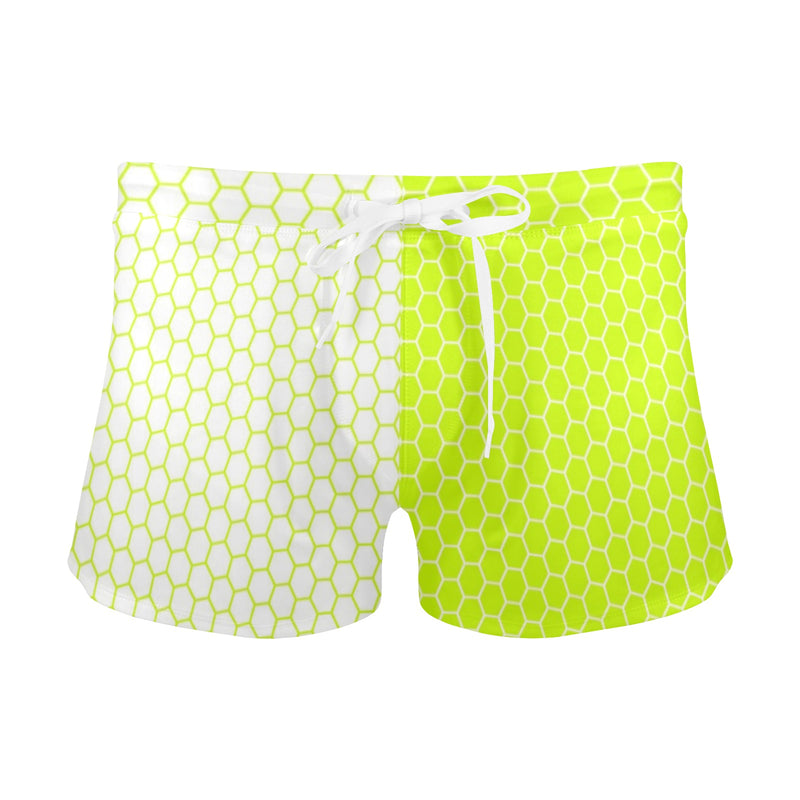 neon green hex white print 5 Men's Swim Trunks with Zipper Pocket (Model L71) - Objet D'Art