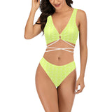 white neon green greek key print Cross String Bikini Set (Model S29) - Objet D'Art