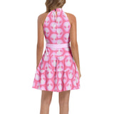 Pink Alien Ruffle Hem Belted Halter Dress - Objet D'Art