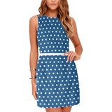 blue polka dot print 4 Eos Women's Sleeveless Dress (Model D01) - Objet D'Art