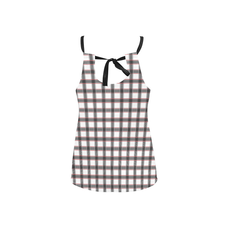 grid red gray print 2 Loose Fit Halter Neck Top (Model T68) - Objet D'Art