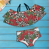 rasp leopard print 3 Women's Ruffle Off Shoulder Bikini Swimsuit (Model S45) - Objet D'Art