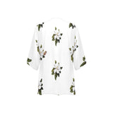 magnolia print on white Women's Kimono Chiffon Cover Up (Model H51) - Objet D'Art