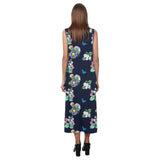 floral blue print 5 Phaedra Sleeveless Open Fork Long Dress (Model D08) - Objet D'Art