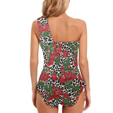 rasp leopard print 3 Women's One Shoulder Backless Swimsuit (Model S44) - Objet D'Art