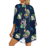 grid wildflower floral print Women's Kimono Chiffon Cover Up (Model H51) - Objet D'Art