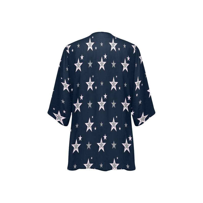 stars blue print 2 Women's Kimono Chiffon Cover Up (Model H51) - Objet D'Art