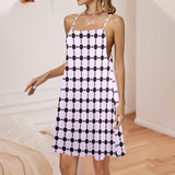 lav dot dash print Drawstring Neck Sleeveless Dress (Model D68) - Objet D'Art