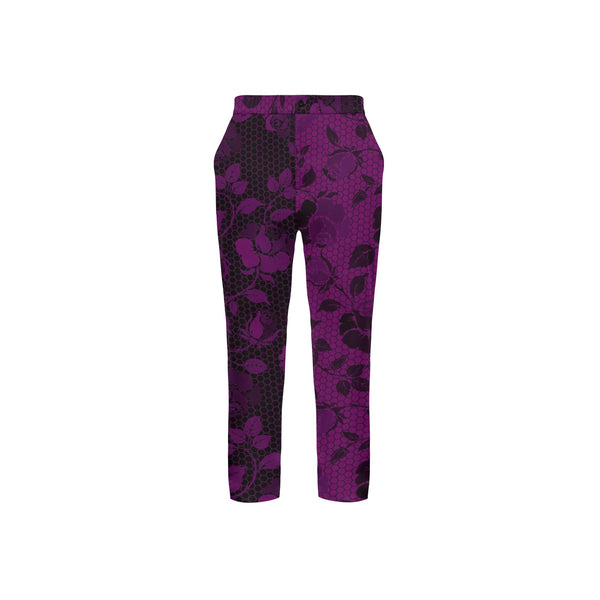 purple rose print 2 Men's All Over Print Casual Trousers (Model L68) - Objet D'Art