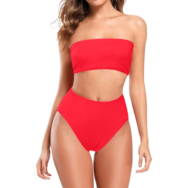 scarlet flame print 2 Chest Wrap Bikini Swimsuit (Model S36) - Objet D'Art