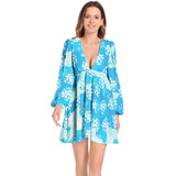 Lantern Sleeve Deep V-Neck Short Dress - Objet D'Art