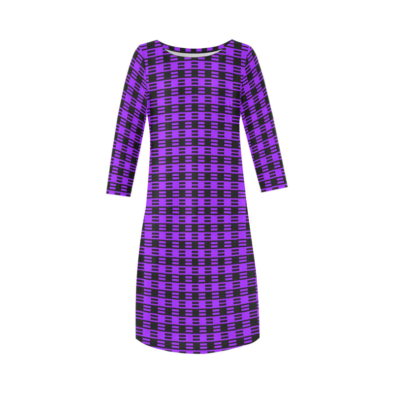 purple equal print Rhea Loose Round Neck Dress(Model D22) - Objet D'Art