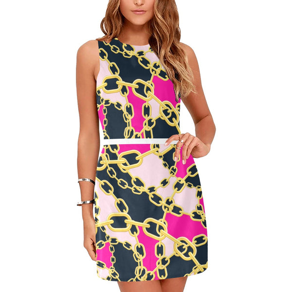 Chained Maiden fuchsia Eos Women's Sleeveless Dress (Model D01) - Objet D'Art