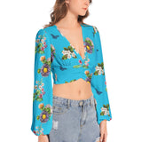 Women's Deep V-Neck Lantern Sleeve Crop Top - Objet D'Art