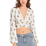 Women's Deep V-Neck Lantern Sleeve Crop Top - Objet D'Art