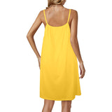 barbados gold print Drawstring Neck Sleeveless Dress (Model D68) - Objet D'Art