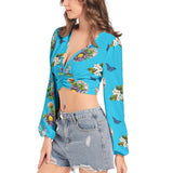 Women's Deep V-Neck Lantern Sleeve Crop Top - Objet D'Art