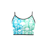 minty blue skull nation print Women's Spaghetti Strap Crop Top (Model T67) - Objet D'Art