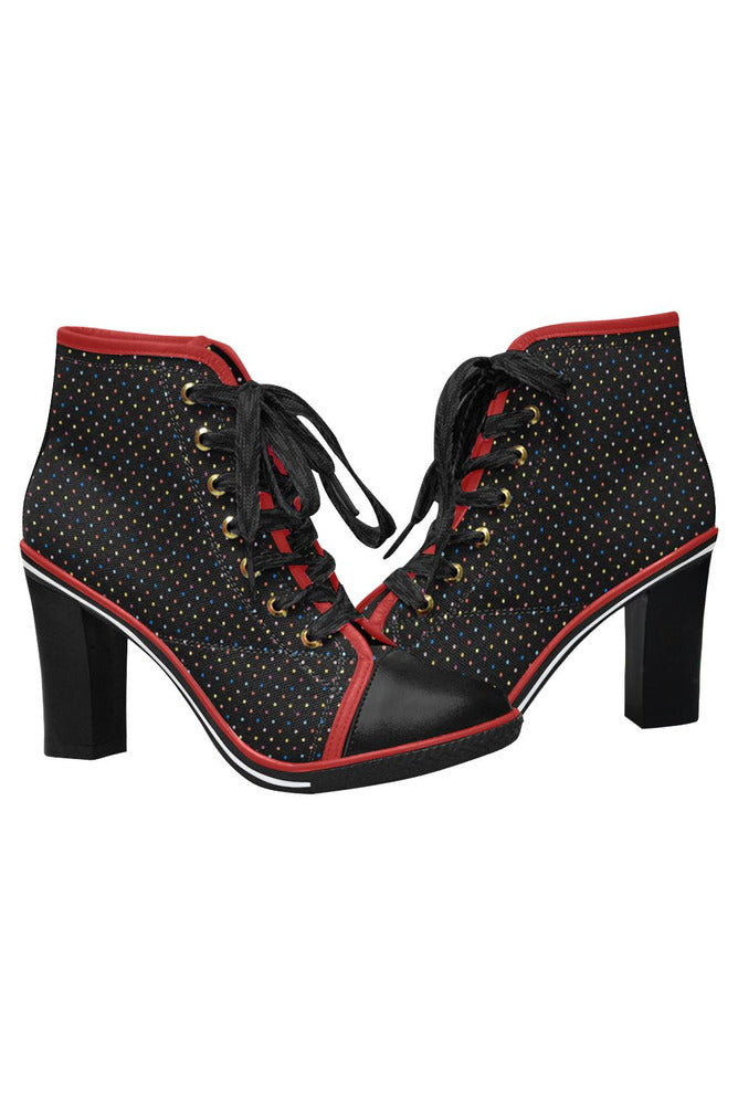 Colored Polkadots Women's Lace Up Chunky Heel Ankle Booties (Model 054) - Objet D'Art