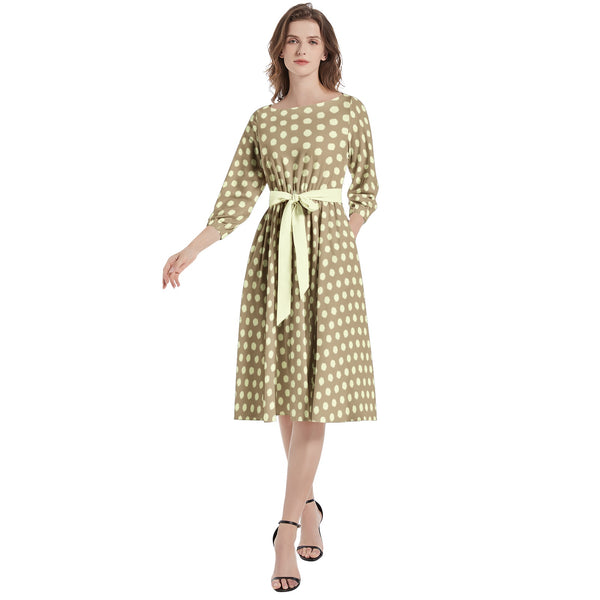 Boat Neck Belted Flared Dress - Objet D'Art