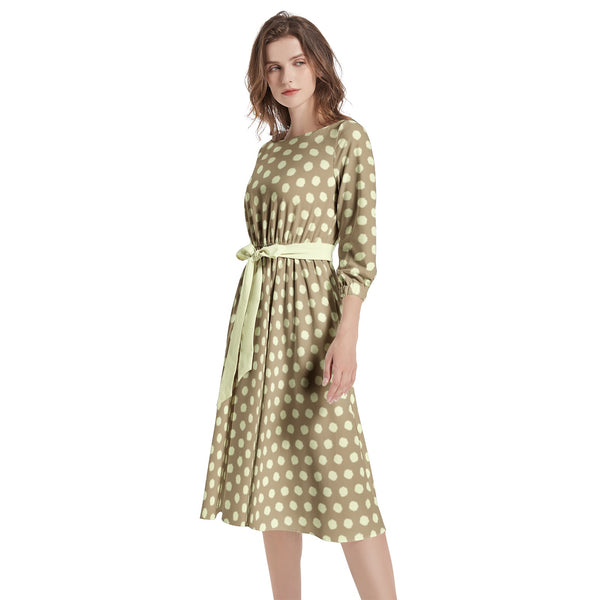 Boat Neck Belted Flared Dress - Objet D'Art