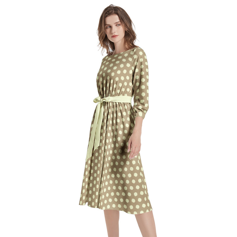 Boat Neck Belted Flared Dress - Objet D'Art