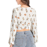 Women's Deep V-Neck Lantern Sleeve Crop Top - Objet D'Art