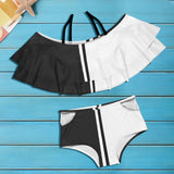 bw striped reverse print Women's Ruffle Off Shoulder Bikini Swimsuit (Model S45) - Objet D'Art