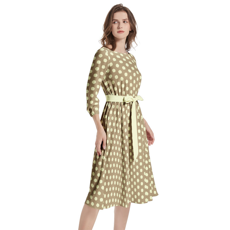 Boat Neck Belted Flared Dress - Objet D'Art