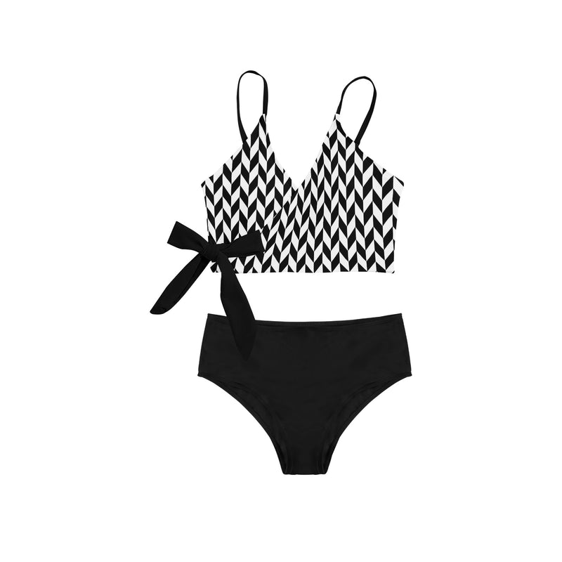 black solid print skirt Knot Side Bikini Swimsuit (Model S37) - Objet D'Art