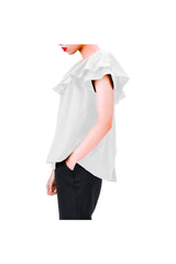 White Women's Off Shoulder Blouse with Ruffle - Objet D'Art