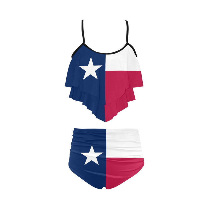 Texas Lone Star High Waisted Double Ruffle Bikini Set (Model S34) - Objet D'Art