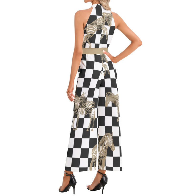 Halter Neck Buckle Belted Jumpsuit - Objet D'Art