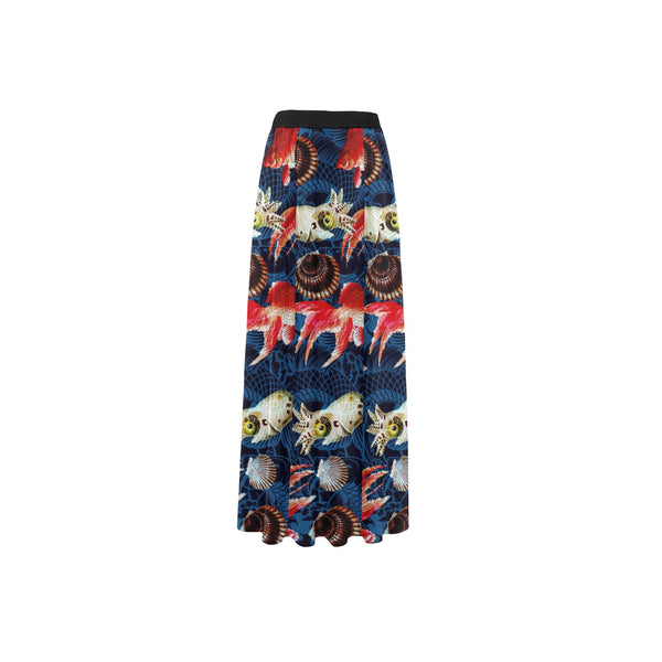aqua world print 2 High Slit Long Beach Dress (Model S40) - Objet D'Art