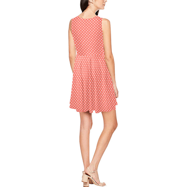 salmon polka dot print Thea Sleeveless Skater Dress(Model D19) - Objet D'Art