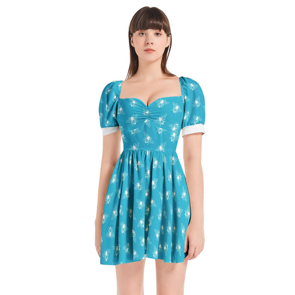 Puff Sleeve Sweetheart Neck Short Dress - Objet D'Art