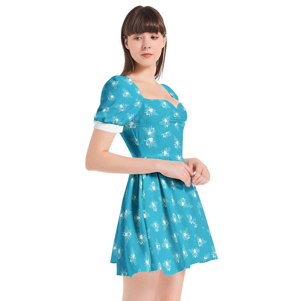 Puff Sleeve Sweetheart Neck Short Dress - Objet D'Art
