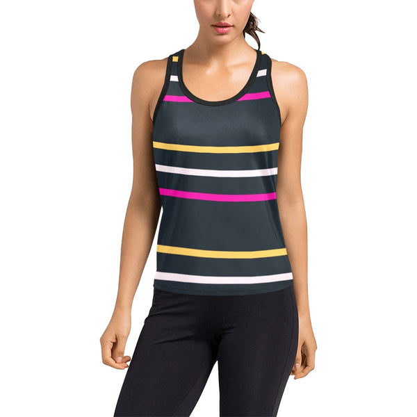striped chained up 22 Women's Racerback Tank Top (Model T60) - Objet D'Art