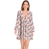 Lantern Sleeve Deep V-Neck Short Dress - Objet D'Art
