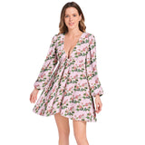 Lantern Sleeve Deep V-Neck Short Dress - Objet D'Art