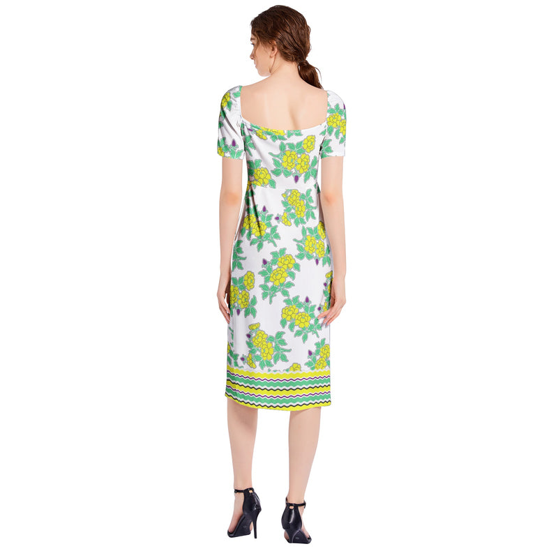 Royal Floral Split Thigh Midi Bodycon Dress - Objet D'Art
