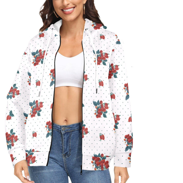 raspberry print 2A Women's Fleece Full-Zip Hoodie (Model H60) - Objet D'Art