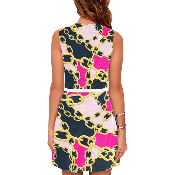 Chained Maiden fuchsia Eos Women's Sleeveless Dress (Model D01) - Objet D'Art