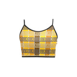 bronze striped greek key print Women's Spaghetti Strap Crop Top (Model T67) - Objet D'Art