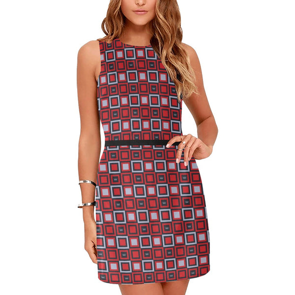 red gray crown chess queen print Eos Women's Sleeveless Dress (Model D01) - Objet D'Art